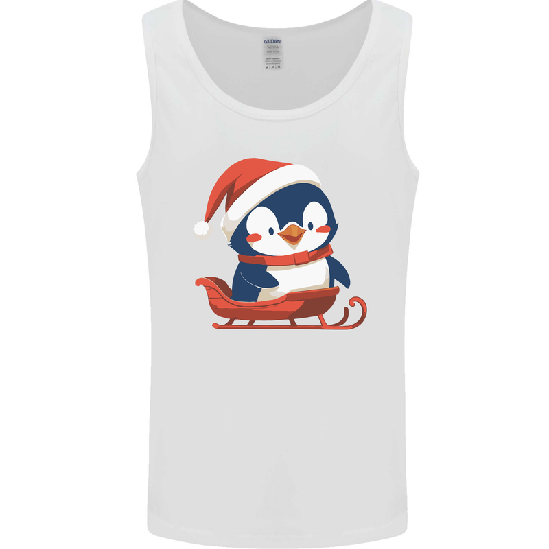 Cute Christmas Penguin & Sledge Funny Xmas Mens Vest Tank Top White