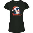 Cute Christmas Penguin & Sledge Funny Xmas Womens Petite Cut T-Shirt Black