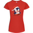 Cute Christmas Penguin & Sledge Funny Xmas Womens Petite Cut T-Shirt Red