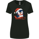 Cute Christmas Penguin & Sledge Funny Xmas Womens Wider Cut T-Shirt Black