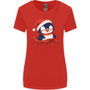 Cute Christmas Penguin & Sledge Funny Xmas Womens Wider Cut T-Shirt Red
