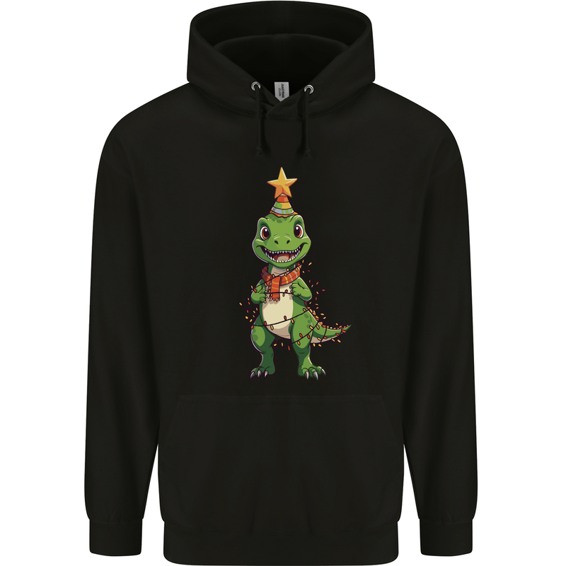 Cute Christmas T-Rex Funny Xmas Dinosaur Childrens Kids Hoodie Black