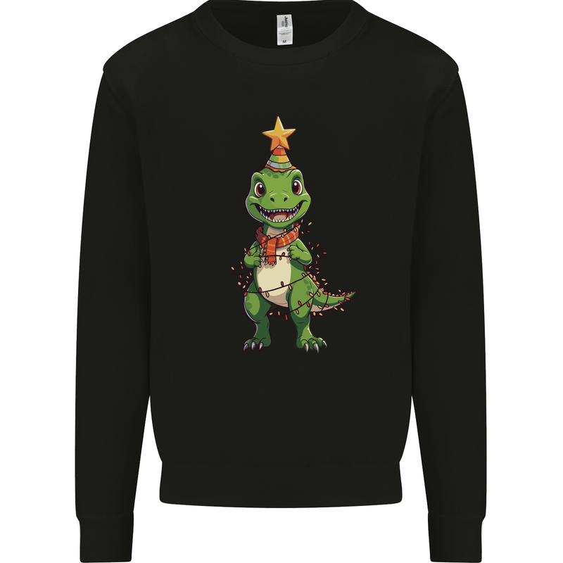 Cute Christmas T-Rex Funny Xmas Dinosaur Kids Sweatshirt Jumper Black