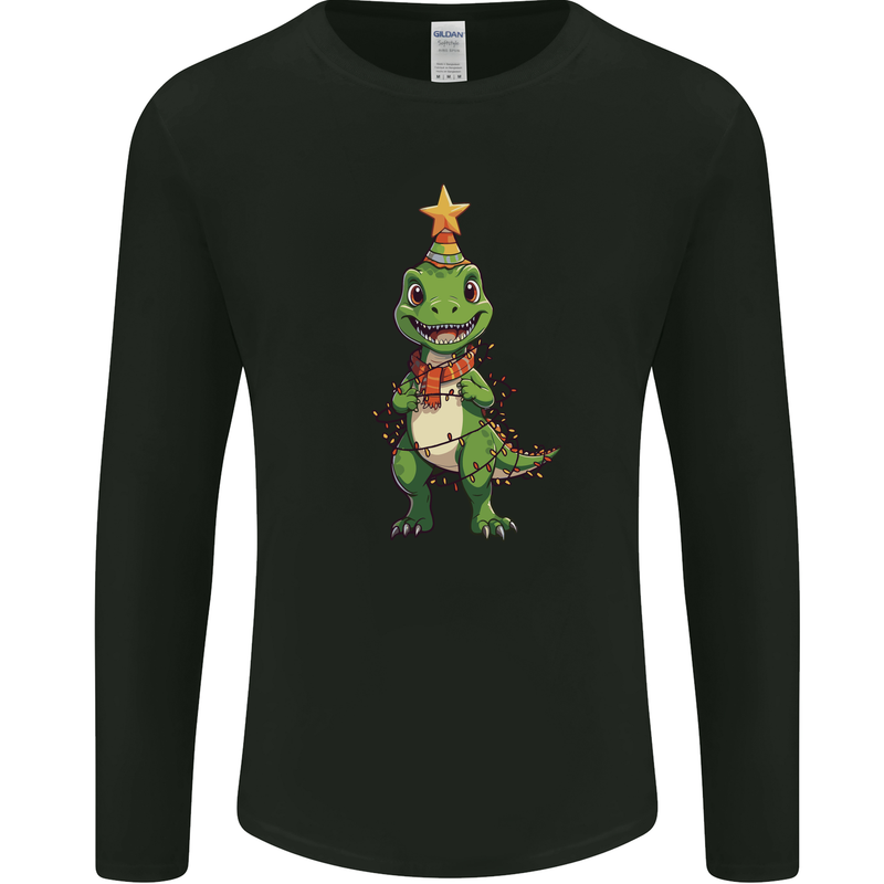 Cute Christmas T-Rex Funny Xmas Dinosaur Mens Long Sleeve T-Shirt Black