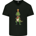 Cute Christmas T-Rex Funny Xmas Dinosaur Mens V-Neck Cotton T-Shirt Black