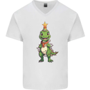 Cute Christmas T-Rex Funny Xmas Dinosaur Mens V-Neck Cotton T-Shirt White
