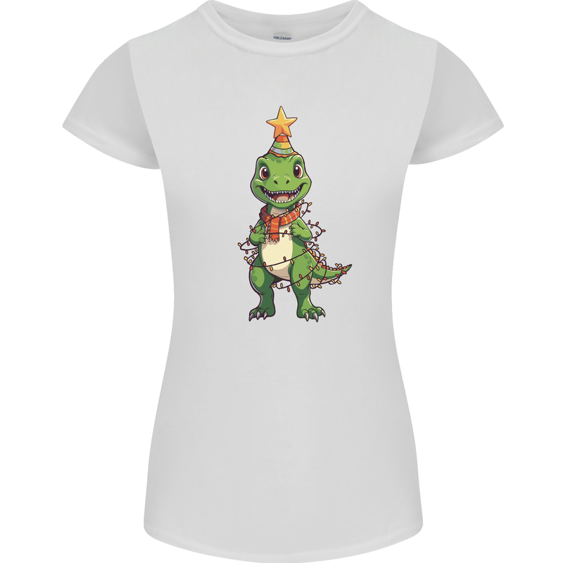 Cute Christmas T-Rex Funny Xmas Dinosaur Womens Petite Cut T-Shirt White