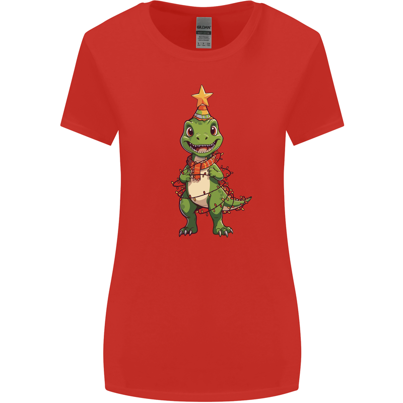 Cute Christmas T-Rex Funny Xmas Dinosaur Womens Wider Cut T-Shirt Red