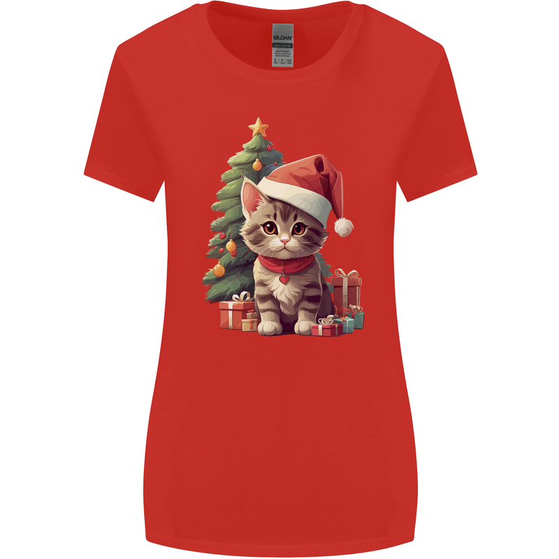 Cute Christmas With Presents and Tree Womens Wider Cut T-Shirt Red
