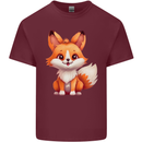Cute Fox Kawaii Mens Cotton T-Shirt Tee Top Maroon
