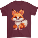 Cute Fox Kawaii Mens T-Shirt 100% Cotton Maroon