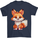 Cute Fox Kawaii Mens T-Shirt 100% Cotton Navy Blue