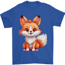 Cute Fox Kawaii Mens T-Shirt 100% Cotton Royal Blue