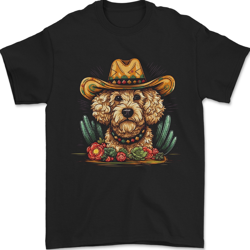 Cute Goldendoodle Mexican Style Western Mens T-Shirt 100% Cotton Black