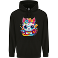 Cute Kawaii Cat Mens 80% Cotton Hoodie Black