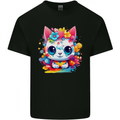 Cute Kawaii Cat Mens Cotton T-Shirt Tee Top Black