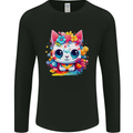 Cute Kawaii Cat Mens Long Sleeve T-Shirt Black