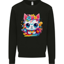 Cute Kawaii Cat Mens Sweatshirt Jumper Black