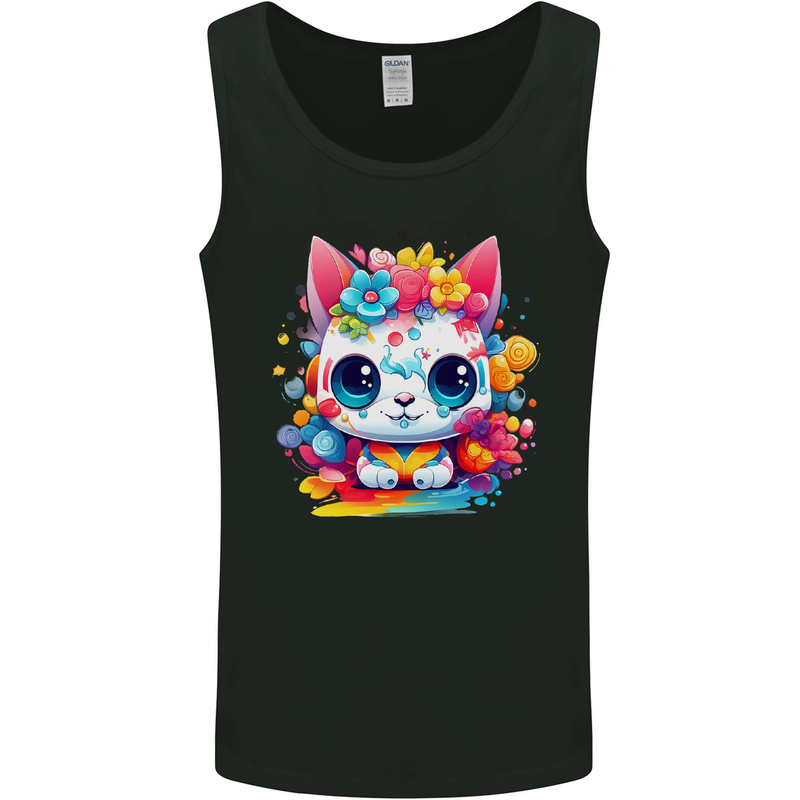 Cute Kawaii Cat Mens Vest Tank Top Black