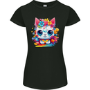 Cute Kawaii Cat Womens Petite Cut T-Shirt Black