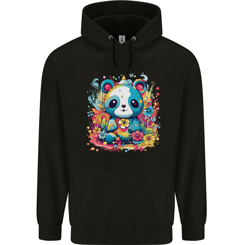 Cute Kawaii Panda Bear Mens 80% Cotton Hoodie Black