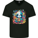 Cute Kawaii Panda Bear Mens V-Neck Cotton T-Shirt Black
