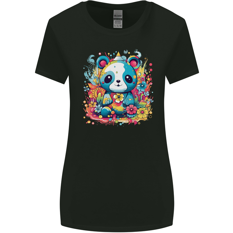 Cute Kawaii Panda Bear Womens Wider Cut T-Shirt Black