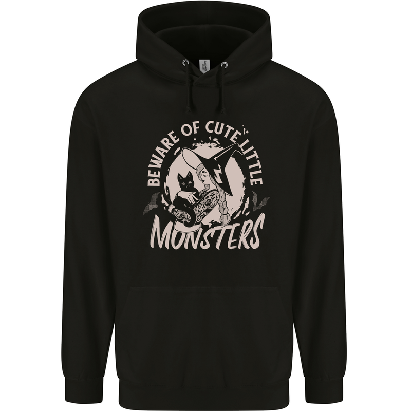 Cute Monsters Funny Halloween Cats & Witch Mens 80% Cotton Hoodie Black