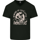 Cute Monsters Funny Halloween Cats & Witch Mens V-Neck Cotton T-Shirt Black