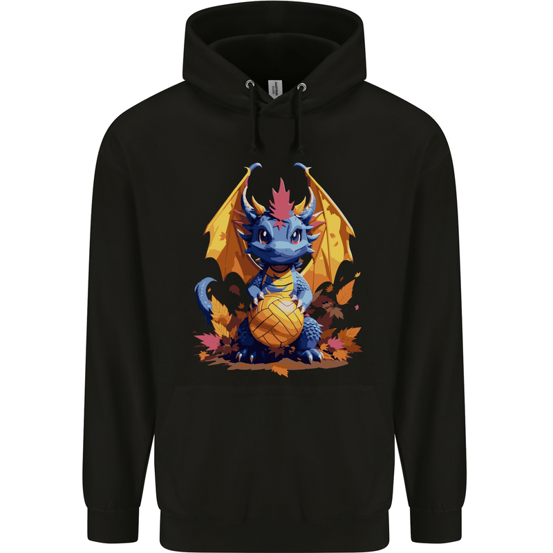 Cute Volleyball Dragon Kawaii Mens 80% Cotton Hoodie Black