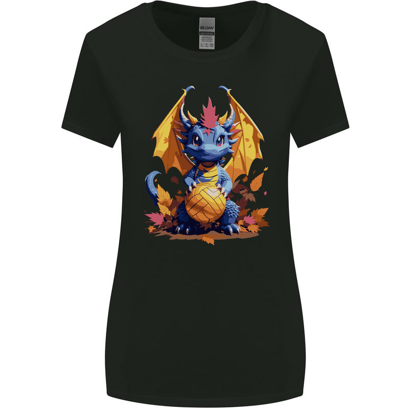 Cute Volleyball Dragon Kawaii Womens Wider Cut T-Shirt Black