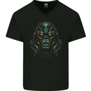 Cyber Gorilla Ape Fantasy Mens V-Neck Cotton T-Shirt Black