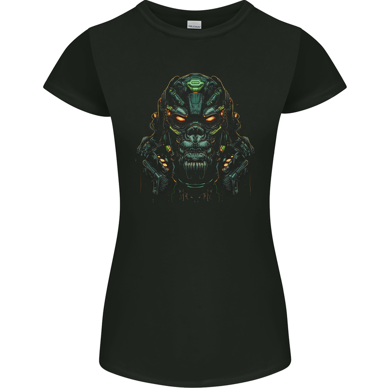 Cyber Gorilla Ape Fantasy Womens Petite Cut T-Shirt Black