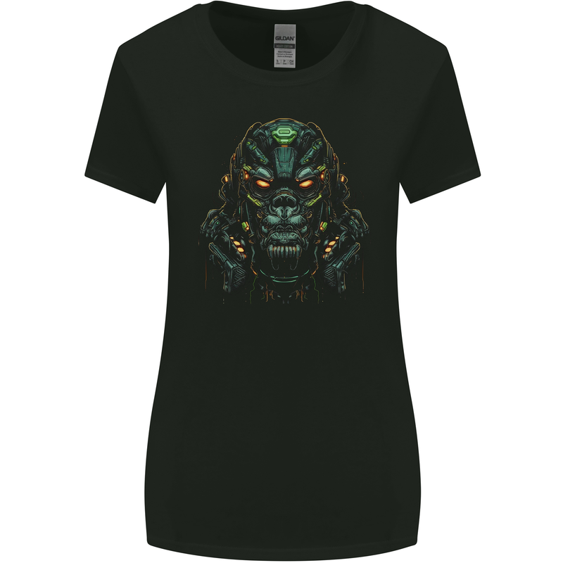 Cyber Gorilla Ape Fantasy Womens Wider Cut T-Shirt Black
