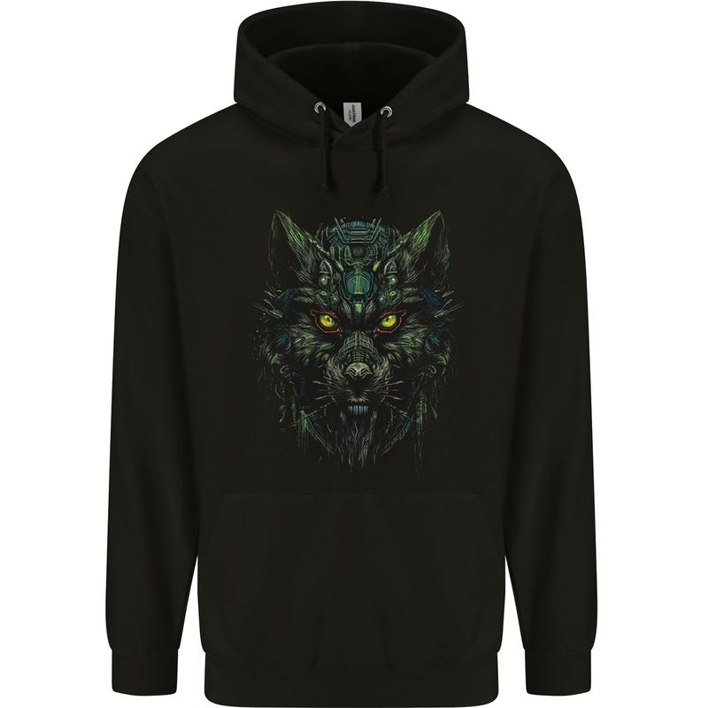 Cyber Wolf Werewolf Lycan Childrens Kids Hoodie Black