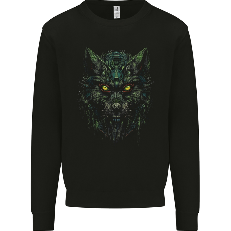 Cyber Wolf Werewolf Lycan Mens Sweatshirt Jumper Black
