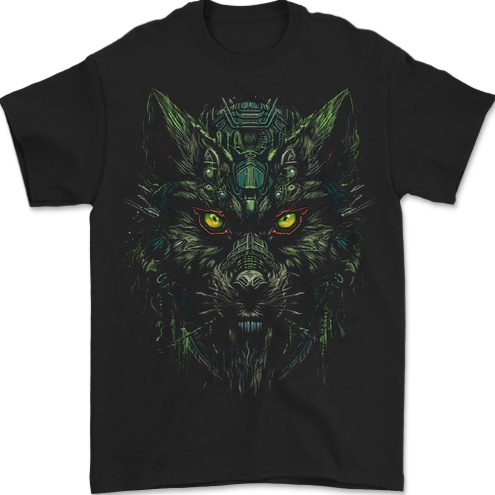 Cyber Wolf Werewolf Lycan Mens T-Shirt 100% Cotton BLACK