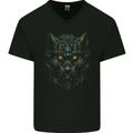 Cyber Wolf Werewolf Lycan Mens V-Neck Cotton T-Shirt Black