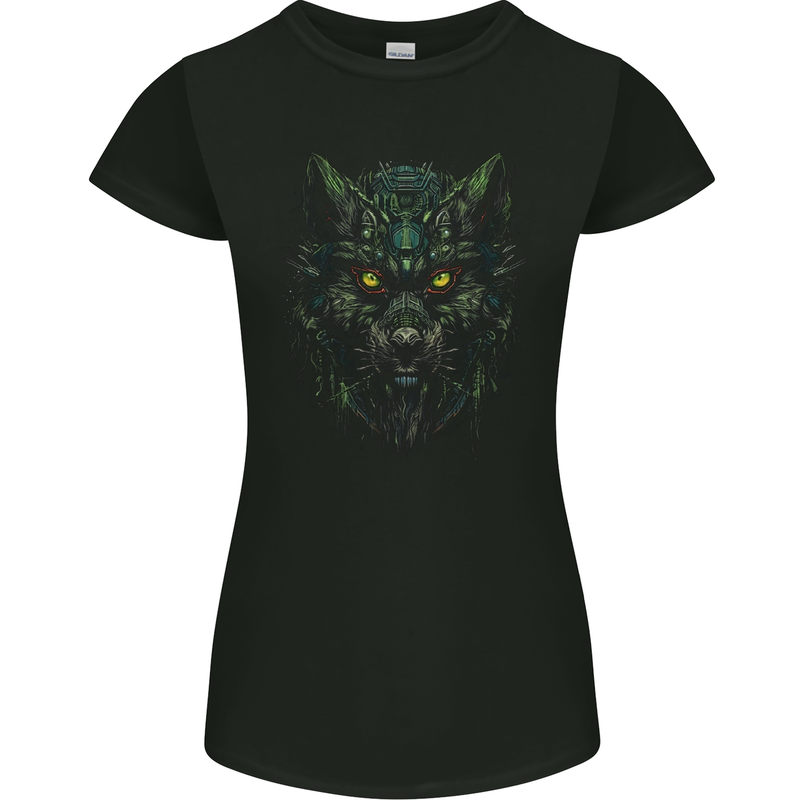 Cyber Wolf Werewolf Lycan Womens Petite Cut T-Shirt Black