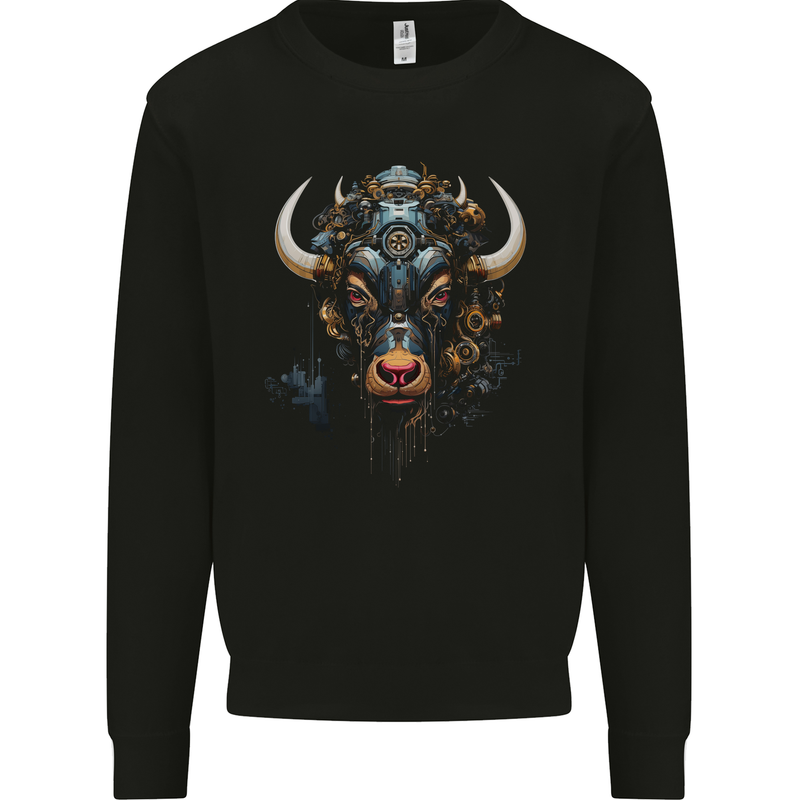 Cyberbull Cyborg Bull Steampunk Fantasy Cow Mens Sweatshirt Jumper Black