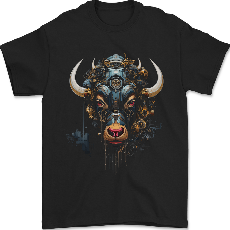 Cyberbull Cyborg Bull Steampunk Fantasy Cow Mens T-Shirt 100% Cotton Black