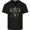 Cyberbull Cyborg Bull Steampunk Fantasy Cow Mens V-Neck Cotton T-Shirt Black