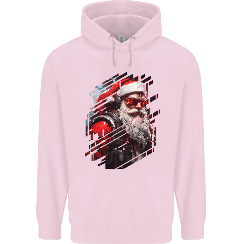 Cyberpunk Santa Claus Christmas Xmas Mens 80% Cotton Hoodie Light Pink
