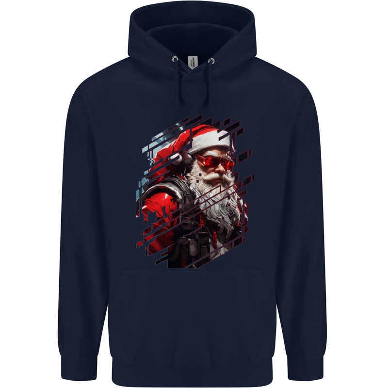 Cyberpunk Santa Claus Christmas Xmas Mens 80% Cotton Hoodie Navy Blue