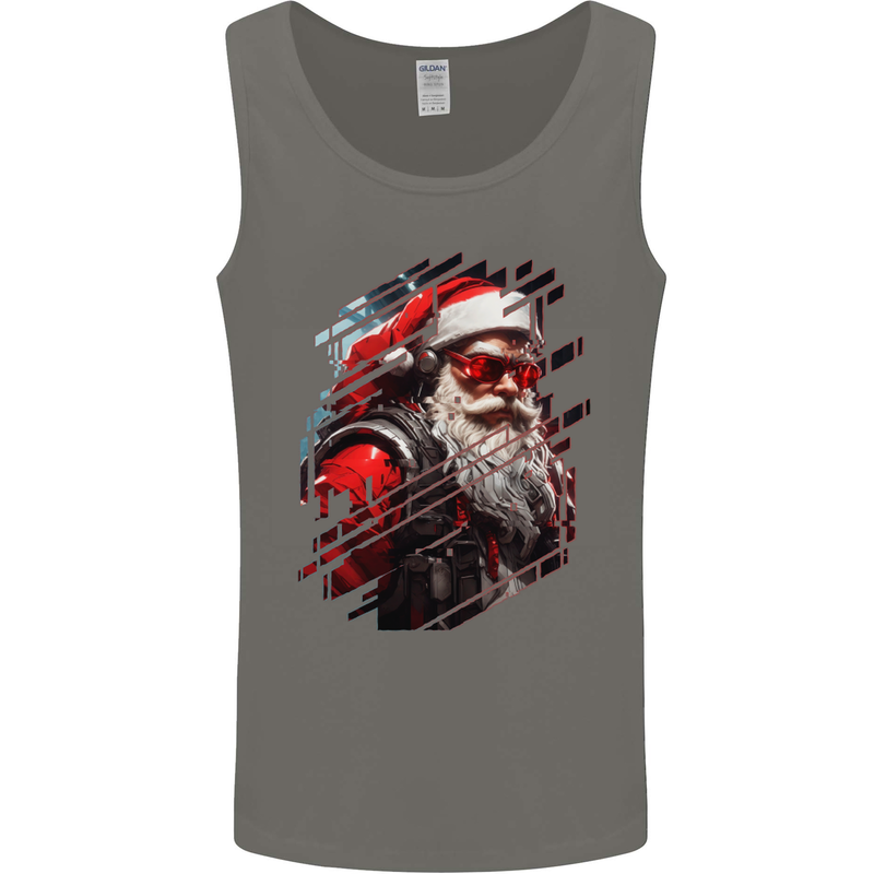 Cyberpunk Santa Claus Christmas Xmas Mens Vest Tank Top Charcoal