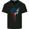 Czech Skull Gym Training Bodybuilding Mens V-Neck Cotton T-Shirt Black