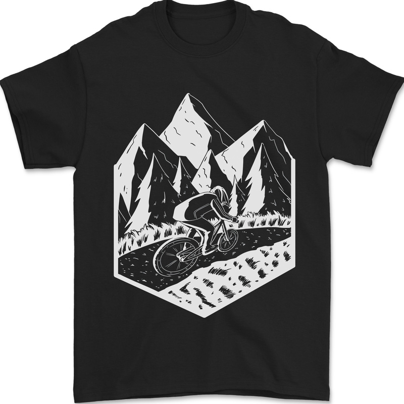 a black t - shirt with a mountain bike rider on it
