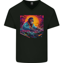 DJ Kong Funny Ape on the Decks Music Mens V-Neck Cotton T-Shirt Black