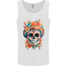 DOTD Flowers Day of the Dead Sugar Skull Mens Vest Tank Top White