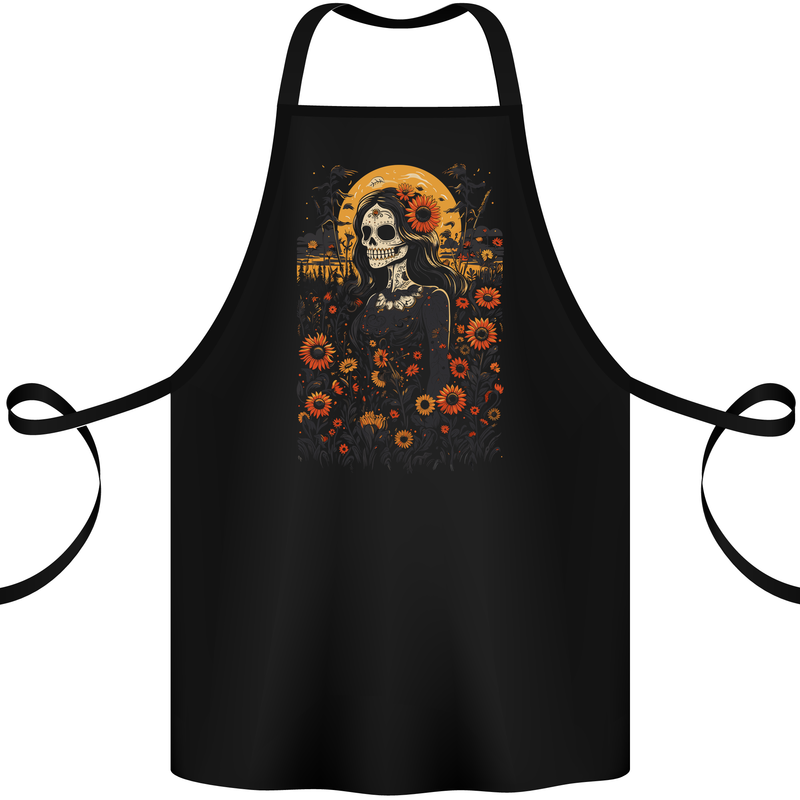DOTD Sugar Skull Girl Day of the Dead La Catrina Cotton Apron 100% Organic Black